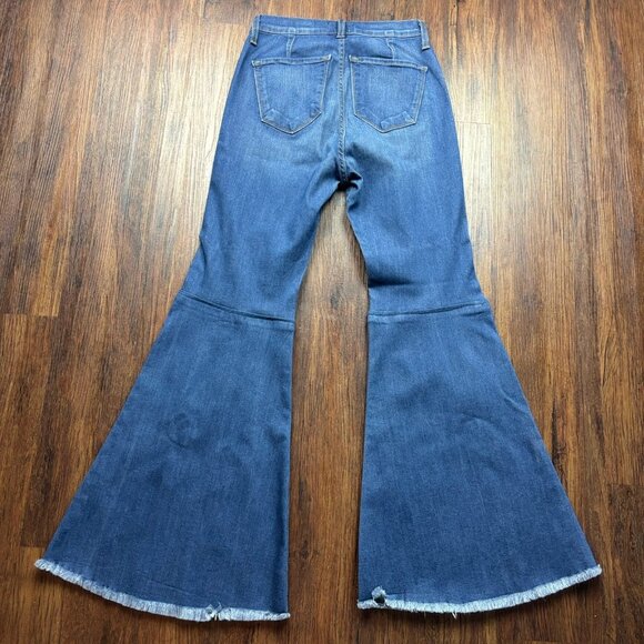 Judy Blue Super Flare Jeans Medium Wash Raw Hem Women’s Size 9/29 Made USA - Picture 2 of 11